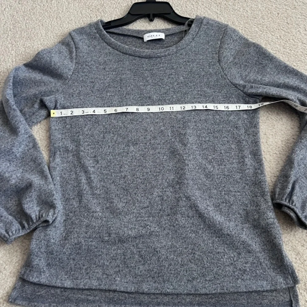 Gilli Womens Grey Soft Knit Lantern Sleeve High-Low Top Medium Made in USA‎